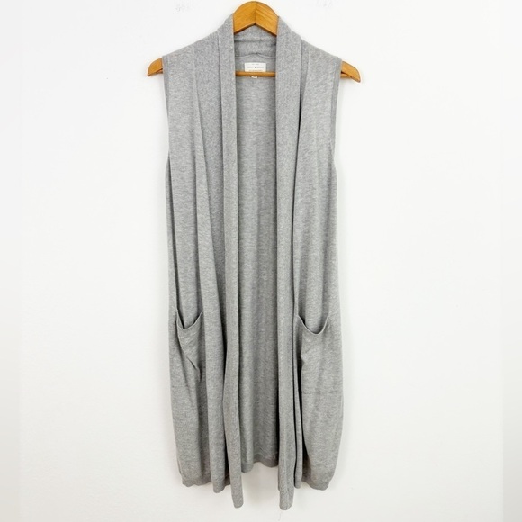 Lucky Brand Boho Gray Cotton Modal Open Front Cardigan Vest Size Small - Picture 1 of 14